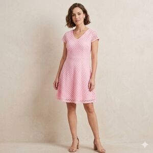 New Salon Studio Fit Flare Dress Pink Lace Scoop Skater Size Large Petite